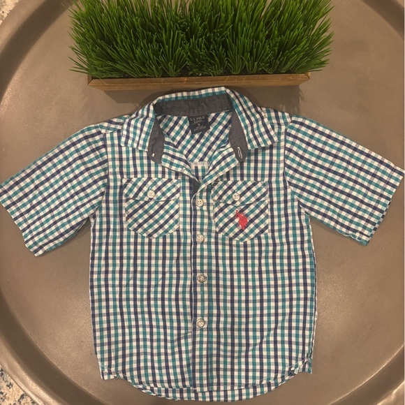 U.S. Polo Assn. Other - U.S Polo Assn. Size 5 Short Sleeve Button Down Shirt - Blue and Green